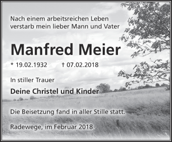 Traueranzeige von Manfred Meier von Märkische Oderzeitung