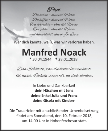 Traueranzeige von Manfred Noack von Märkische Oderzeitung