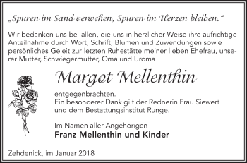 Traueranzeige von Margot Mellenthin von Märkische Oderzeitung