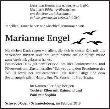 Traueranzeige von Marianne Engel von Märkische Oderzeitung