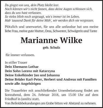 Traueranzeige von Marianne Wilke von Märkische Oderzeitung