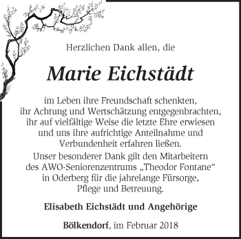 Traueranzeige von Marie Eichstädt von Märkische Oderzeitung