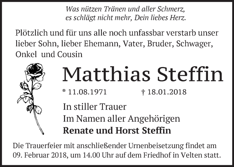  Traueranzeige für Matthias Steffin vom 02.02.2018 aus Märkische Oderzeitung