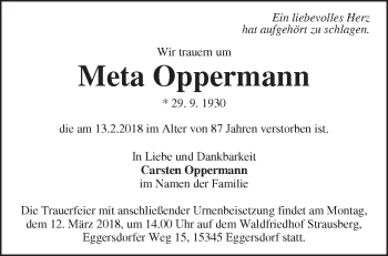 Traueranzeige von Meta Oppermann von Märkische Oderzeitung