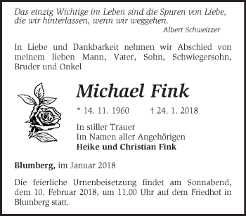 Traueranzeige von Michael Fink von Märkische Oderzeitung