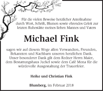 Traueranzeige von Michael Fink von Märkische Oderzeitung