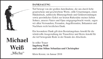 Traueranzeige von Michael Weiß von Märkische Oderzeitung