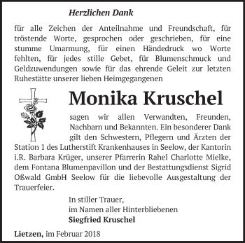 Traueranzeige von Monika Kruschel von Märkische Oderzeitung