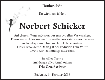 Traueranzeige von Norbert Schicker von Märkische Oderzeitung