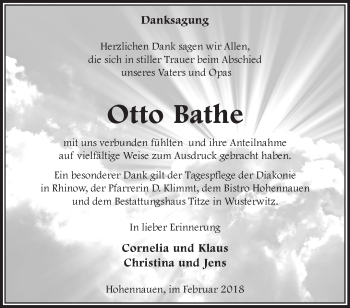 Traueranzeige von Otto Bathe von Märkische Oderzeitung