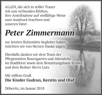 Traueranzeige von Peter Zimmermann von Märkische Oderzeitung