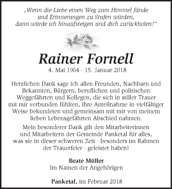 Traueranzeige von Rainer Fornell von Märkische Oderzeitung