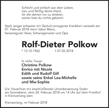 Traueranzeige von Rolf-Dieter Polkow von Märkische Oderzeitung