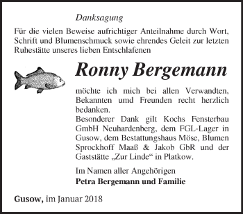 Traueranzeige von Ronny Bergemann von Märkische Oderzeitung