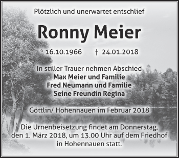 Traueranzeige von Ronny Meier von Märkische Oderzeitung