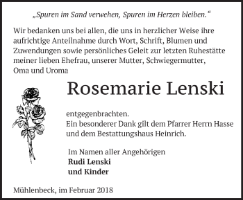 Traueranzeige von Rosemarie Lenski von Märkische Oderzeitung