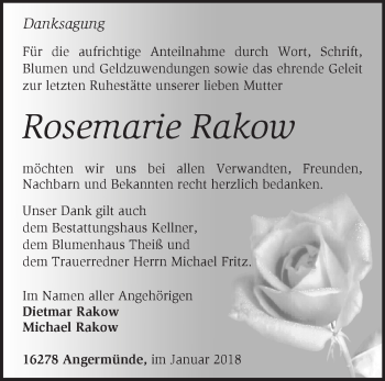 Traueranzeige von Rosemarie Rakow von Märkische Oderzeitung