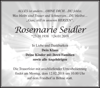 Traueranzeige von Rosemarie Seidler von Märkische Oderzeitung