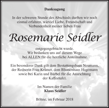 Traueranzeige von Rosemarie Seidler von Märkische Oderzeitung