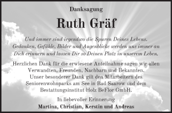 Traueranzeige von Ruth Gräf von Märkische Oderzeitung