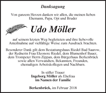 Traueranzeige von Udo Möller von Märkische Oderzeitung