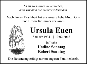 Traueranzeige von Ursula Euen von Märkische Oderzeitung