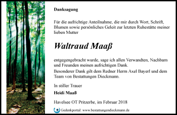 Traueranzeige von Waltraud Maaß von Märkische Oderzeitung