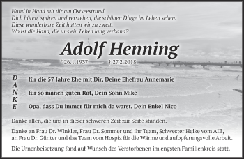 Traueranzeige von Adolf Henning von Märkische Oderzeitung