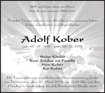 Traueranzeige von Adolf Kober von Märkische Oderzeitung