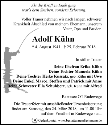 Traueranzeige von Adolf Kühn von Märkische Oderzeitung