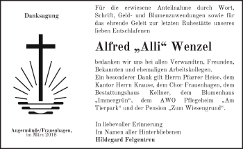 Traueranzeige von Alfred Wenzel von Märkische Oderzeitung