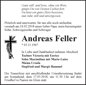 Traueranzeige von Andreas Feller von Märkische Oderzeitung