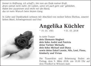 Traueranzeige von Angelika Küchler von Märkische Oderzeitung
