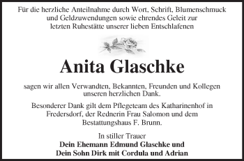 Traueranzeige von Anita Glaschke von Märkische Oderzeitung