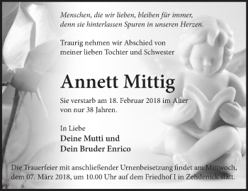 Traueranzeige von Annett Mittig von Märkische Oderzeitung