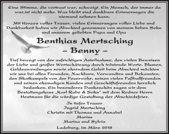 Traueranzeige von Benthias Mertsching von Märkische Oderzeitung