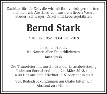 Traueranzeige von Bernd Stark von Märkische Oderzeitung