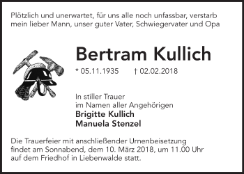 Traueranzeige von Bertram Kullich von Märkische Oderzeitung