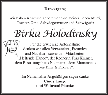 Traueranzeige von Birka Holodinsky von Märkische Oderzeitung