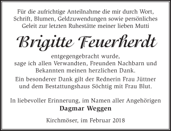 Traueranzeige von Brigitte Feuerherdt von Märkische Oderzeitung