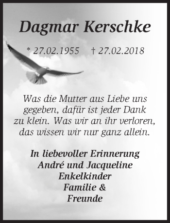 Traueranzeige von Dagmar Kerschke von Märkische Oderzeitung
