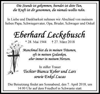 Traueranzeige von Eberhard Leckebusch von Märkische Oderzeitung