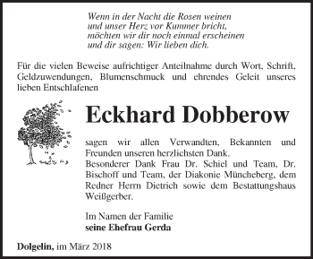 Traueranzeige von Eckhard Dobberow von Märkische Oderzeitung