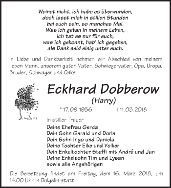 Traueranzeige von Eckhard Dobberow von Märkische Oderzeitung