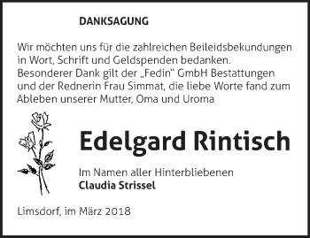 Traueranzeige von Edelgard Rintisch von Märkische Oderzeitung