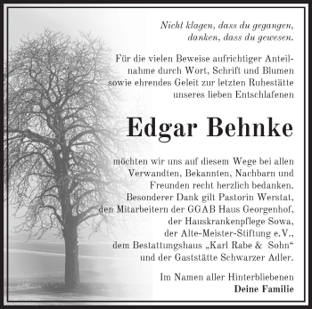 Traueranzeige von Edgar Behnke von Märkische Oderzeitung