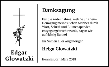 Traueranzeige von Edgar Glowatzki von Märkische Oderzeitung