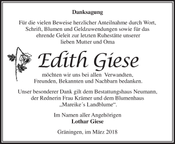 Traueranzeige von Edith Giese von Märkische Oderzeitung