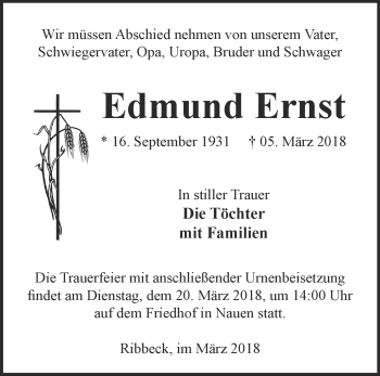 Traueranzeige von Edmund Ernst von Märkische Oderzeitung