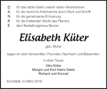 Traueranzeige von Elisabeth Küter von Märkische Oderzeitung